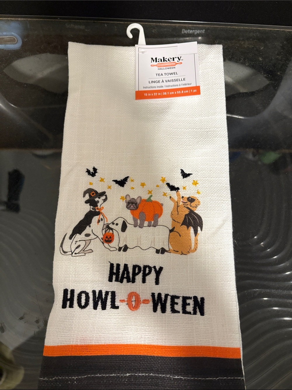 Halloween Whimsical Tea Towel Dogs and Bats